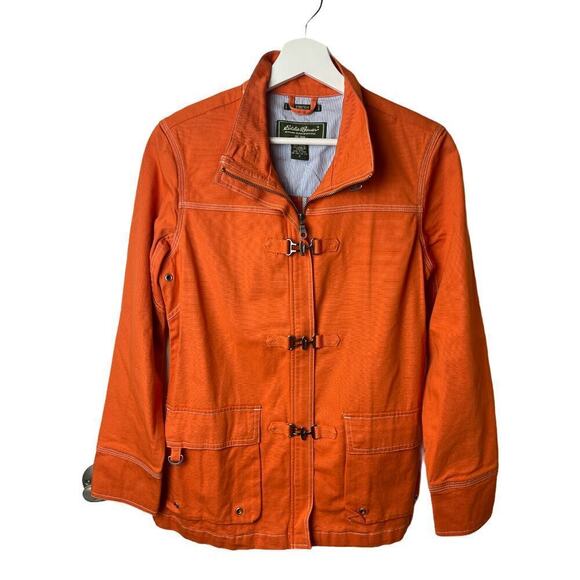 Eddie Bauer Orange Cotton Hook & Loop + Zip Closure Chore Jacket Size S - Picture 1 of 7